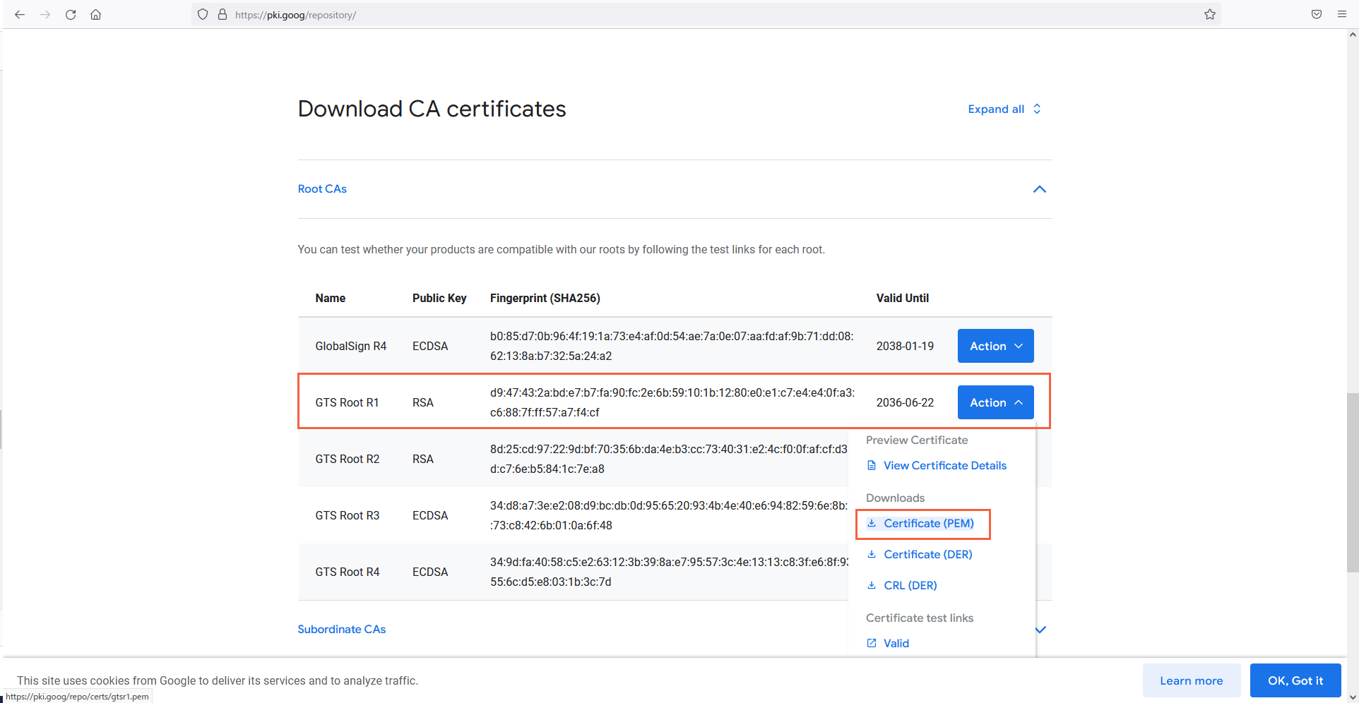 CAのダウンロード