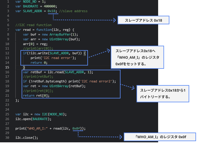 「WHO_AM_I」レジスタのコード
