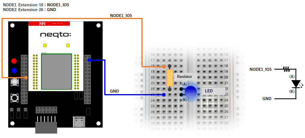NEQTO Bridge+Connector BoardにおけるLEDの結線図