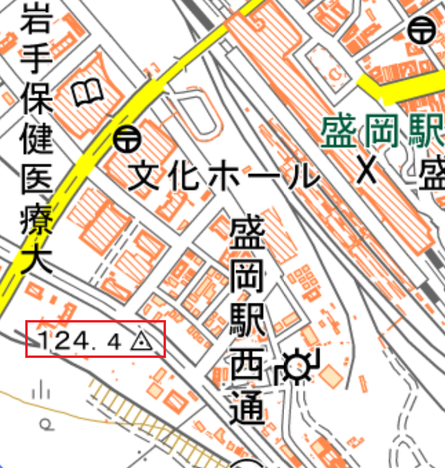 図24. 盛岡駅近隣三角点　標高124.4ｍ